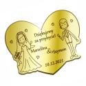 Podziękowanie dla Gości weselnych złoty lustrzany magnes w kształcie serca z parą