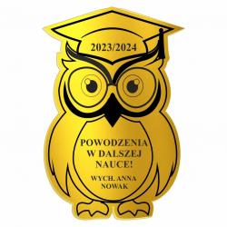 Złota sowa z magnesem na Pasowanie na Ucznia...