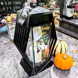 Duży elegancki szklany znicz z dedykacją i...