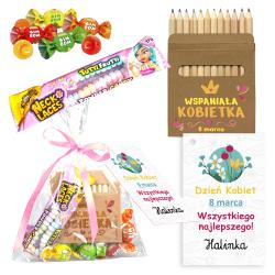 Gotowy prezent zestaw kredki naszyjnik cukierki...