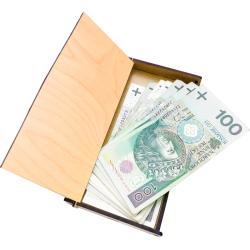 Drewniane pudełko na pieniądze prezent...