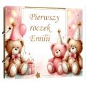 Kolorowy album na zdjęcia roczek personalizowany album z nadrukiem misie prezent na pierwszy roczek dziewczynki