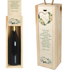 Elegancka drewniana skrzynka na wino z datą i...