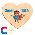 Drewniany magnes serce Super Tata prezent na Dzień Ojca magnes dla taty z nadrukiem superbohater