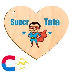 Drewniany magnes serce Super Tata prezent na...