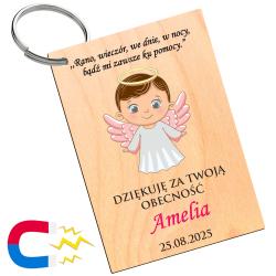 Drewniany brelok magnes Aniołek z podziękowaniem