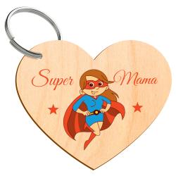 Drewniany brelok serce Super Mama prezent dla mamy