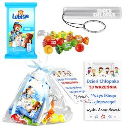Gotowy prezent zestaw latarka batonik cukierki...
