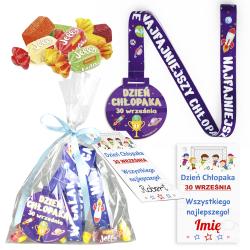 Gotowy prezent zestaw medal na smyczy cukierki...