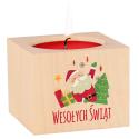 Drewniany świecznik świąteczny z Mikołajem Wesołych Świąt