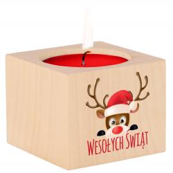 Drewniany świecznik świąteczny renifer Wesołych...