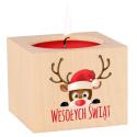 Drewniany świecznik świąteczny renifer Wesołych Świąt prezent
