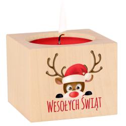 Drewniany świecznik świąteczny renifer Wesołych...