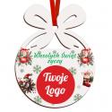 Zawieszka firmowa na choinkę logo życzenia Wesołych Świąt bombka