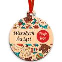 Bombka firmowa z logo drewniana zawieszka Wesołych Świąt