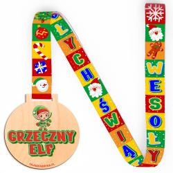 Medal świąteczny Grzeczny Elf z kolorową smyczą...