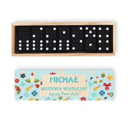 Domino świąteczne z imieniem w drewnianym pudełku