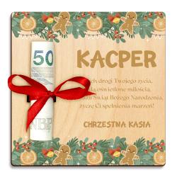 Drewniany bon świąteczny z imieniem i motywem...