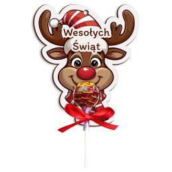 Zawieszka renifer na lizaka z napisem Wesołych...