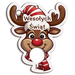 Zawieszka renifer na lizaka z napisem Wesołych...