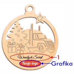 Bombka drewniana z logo firmy ciężarówka...