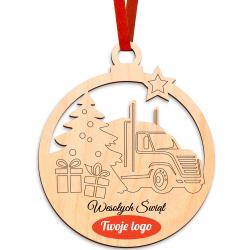 Bombka drewniana z logo firmy ciężarówka...