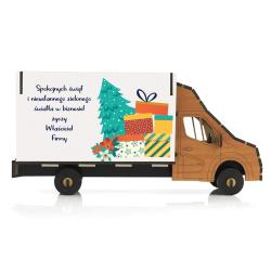 Drewniany dostawczak z logo firmowym pudełko na...