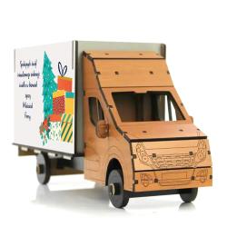 Drewniany dostawczak z logo firmowym pudełko na...