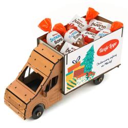 Drewniany dostawczak z logo firmowym pudełko na...