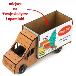 Drewniany dostawczak z logo firmowym pudełko na...