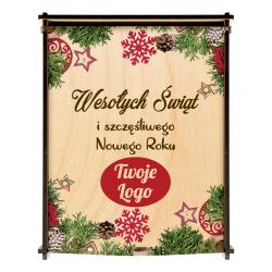 Świąteczne pudełko z drewna z logo firmy z...