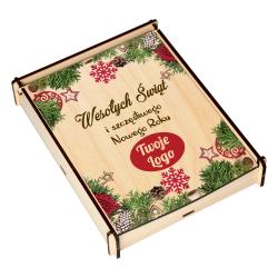 Świąteczne pudełko z drewna z logo firmy z...