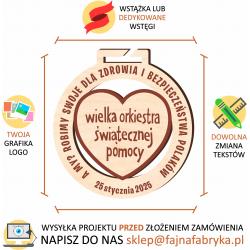 Medal WOŚP grawerowany drewniany