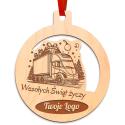 Bombka drewniana grawerowana z logo firmy świąteczna