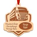 Bombka świąteczna drewniana z logo firmy transportowej
