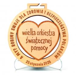 Medal WOŚP grawerowany drewniany