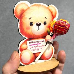 Statuetka miś z kwiatem na lizaka prezent na...