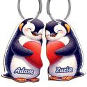 Breloki dla pary walentynki pingwiny z imionami prezent