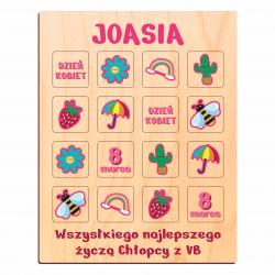 Drewniana gra memory z imieniem na Dzień Kobiet