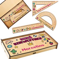 Drewniane przybory geometryczne zestaw prezent...