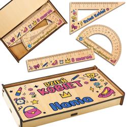 Drewniane przybory geometryczne w pudełku z...