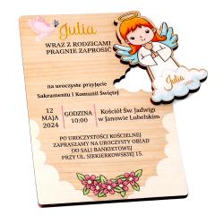 Zaproszenie na Komunię z magnesem od dziewczynki