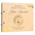 Drewniany album z motywem złota pamiątka Pierwszej Komunii