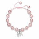 Bransoletka komunijna różowa perełki krzyżyk medalik