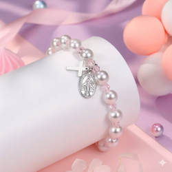 Bransoletka komunijna białe perełki krzyżyk...