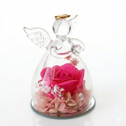 Wieczna róża w szkle anioł różowa prezent komunia