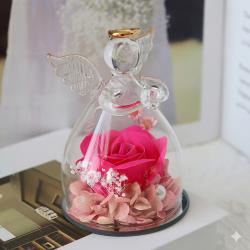 Wieczna róża w szkle anioł różowa prezent komunia