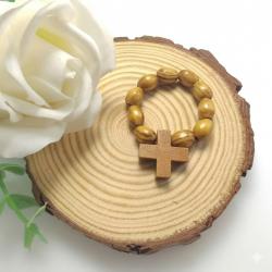 Drewniany różaniec na palec krzyżyk komunia...