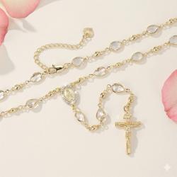 Złoty naszyjnik różaniec medalik krzyż cyrkonie
