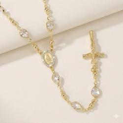 Złoty naszyjnik różaniec medalik krzyż cyrkonie